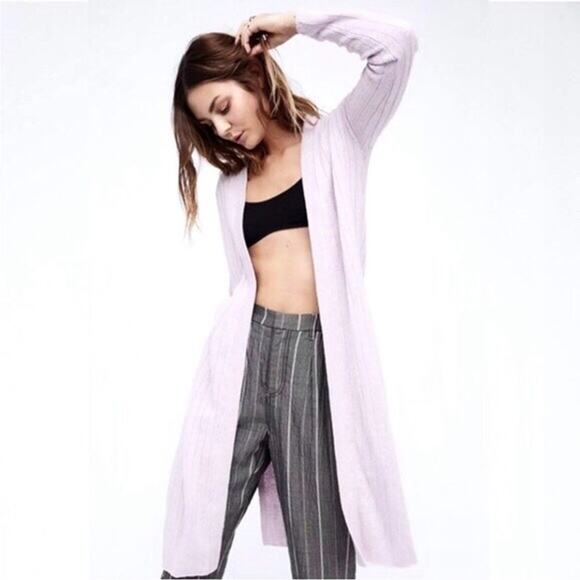 free people | ribby rib lavender ribbed long sleeve side split cardigan sz S - Picture 10 of 11